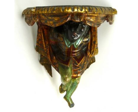 A Venetian wall sconce, late 19th century, the bracket painted polychrome lustre, carved wood and gesso, together with anothe