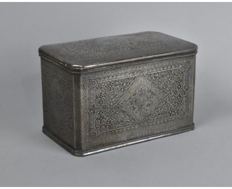 A Late Victorian/Edwardian Silver Plated Tea Caddy by James Dixon and Sons, Rectangular Canted Form with Hinged Lid and Twin 