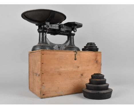 A Cast Iron Pan Scale with Weights in Box 