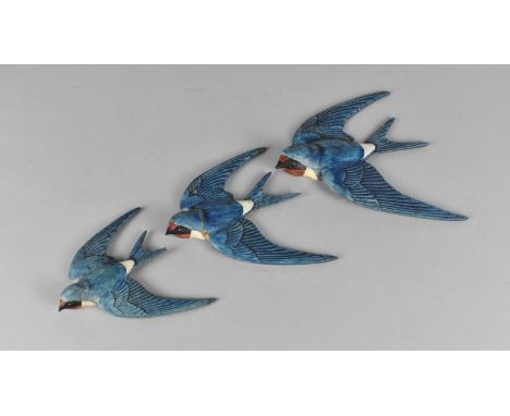 A Set of Three Graduated Cold Painted Ceramic Swallow Wall Plaques, Inscribed to Back 'England' and Dated '1958' (Smaller wit