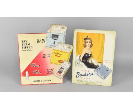 Two Vintage Cardboard Smokers Advertising Boards, Player's Bachelors Tipped and Wills Try Them Tipped, Condition Issues