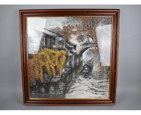 A Framed Japanese Print, Canal Junk Scene 