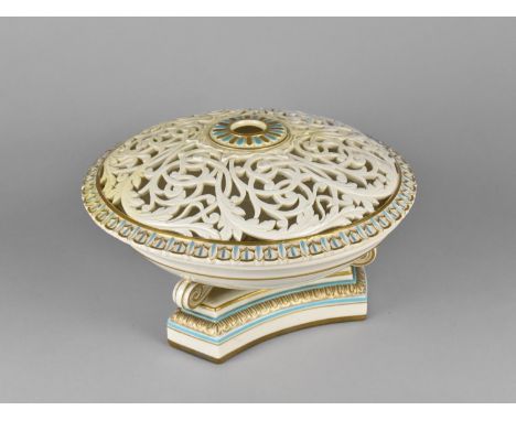 A Large Grainger and Co Worcester Porcelain Pierced Potpourri and Cover, C.1880, Body Raised on Tripod Scrolled Feet and Trif
