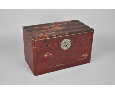 An Early/Mid 20th Century Oriental Lacquered Tea Caddy, Complete with Lids, Decorated with Birds in Branches to Lid, 21.5x12c