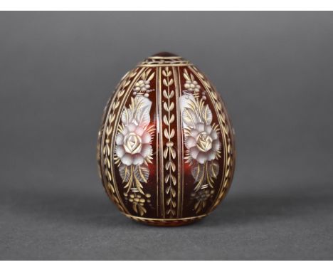 A Faberge Style Ruby Glass Egg, 6cms High 