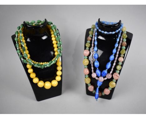 A Collection of Five Vintage Satin Style Glass Necklaces 