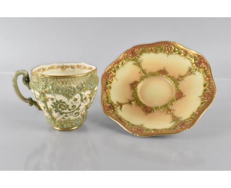 A Royal Worcester Blush Ivory Cabinet Cup and Saucer Having Moulded Relief Decoration, Shape No. 1933 