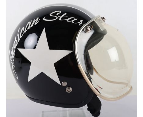 American Star open Face  Motorcycle Helmet with Grand Prix 3-snap button bubble visor, in excellent original condition.