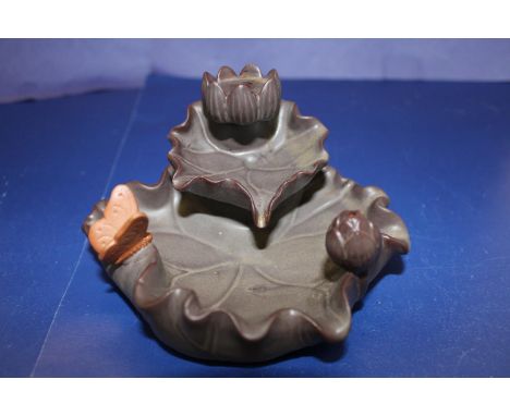 A ceramic Chinese brush washer with orchid &amp; butterfly decoration 