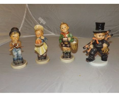 HUMMEL FIGURES BAKER,CHIMNEY SWEEP, SERENADE A/F, & VILLAGE BOY A/F