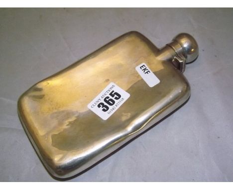 SILVER HIP FLASK RUBBED MARK 5 1/4 OZS