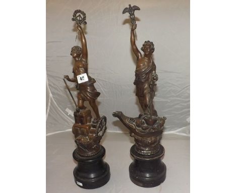 PAIR OF BRONZE EFFECT SPELTER FIGURES