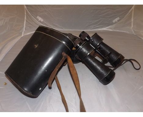 GERMAN MARINE  BINNOCULARS BY E LEITZ IN A LEATHER CASE