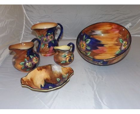 H & |k TUNSTAL "VIOLA" BOWL ,DISH & 3 VARIOUS JUGS