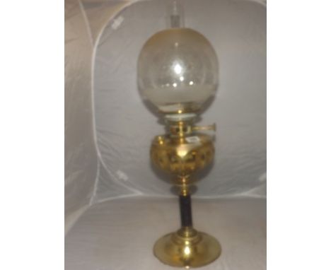 VICTORIAN BRASS & COMPOSITION OIL LAMP WITH SHADE