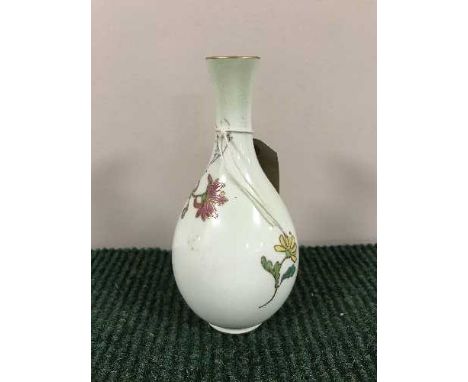 A Royal Worcester hand painted ivory fluted vase, height 16 cm 