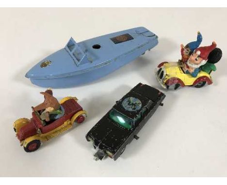 A Sutcliffe model boat with key, together with Corgi The Green Hornet's Black Beauty, Corgi Basil Brush's car and Corgi Comic