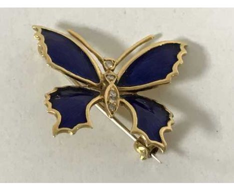 An 18ct gold diamond and enamel butterfly brooch, 6.4g