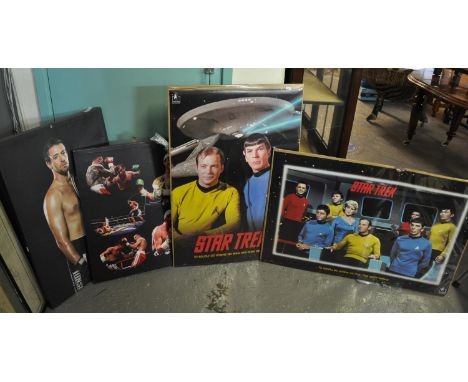 Two framed boxing prints on canvas, Joe Calzaghe etc, and two unframed Star Trek posters. (4)(B.P. 21% + VAT) 