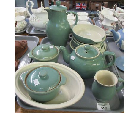 Tray of green Denby pottery to include; teapot, coffee pot, jug, tapas bowls, two lidded bowls. (11)(B.P. 21% + VAT) 