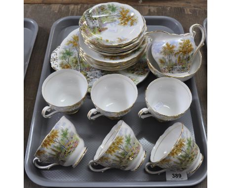 Tray of Royal Standard 'The Old Mill Stream' part teaware to include: six cups and saucers, six side plates, jug, basin and a