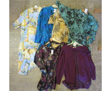 Six items of ladies vintage clothing to include; a 1980's black top with glitter floral detail, Giovannozzi Italian 80's flor