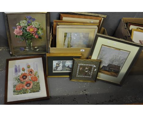 Box of modern furnishing pictures, watercolours, some of Welsh interest, prints etc. (B.P. 21% + VAT) 