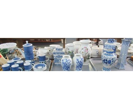 Ports Pottery Ltd Cinque 'The Monastery Rye' 15 piece coffee set. Together with two trays of china to include; various blue a