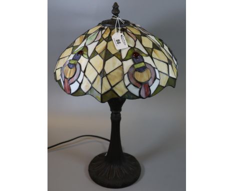 Modern Tiffany style lead glazed table lamp and shade. 48cm high approx. (B.P. 21% + VAT) No obvious damage.