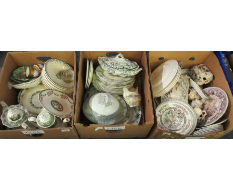 Three boxes of assorted china to include; Chatsworth lidded tureen, EP & Co 'Candahar' plates, gravy boat, Yamato Japanese te