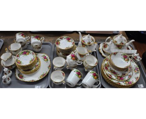 Three trays of Royal Albert 'Old Country Roses' teaware etc.  to include: two teapots, jug, basin, two coffee cups, twelve te