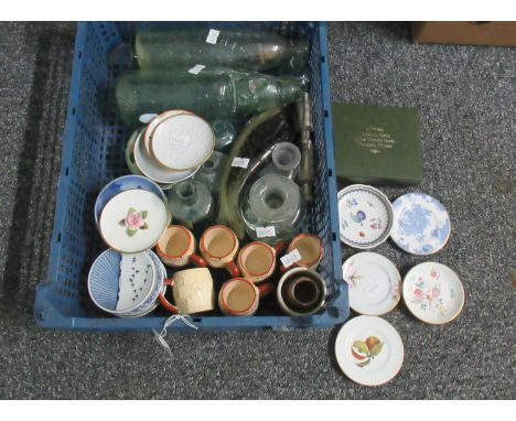 Box of china and glassware to include; a collection of miniature plates including; Royal Doulton, Noritake, Royal Worcester, 