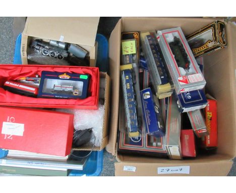 Two boxes of various rolling stock, trains, locomotives etc to include; Bachmann, Lima, Mainline Railways, books etc. (2)(B.P