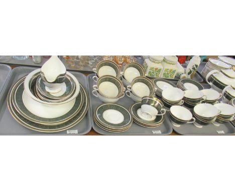 Six trays of Royal Doulton English fine bone china 'Vanborough' H4492 design dinner and teaware items to include; lidded ture