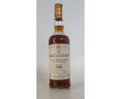 MACALLAN 18YO - 1968
1 bottle.  Macallan 18 Year Old Single Malt Scotch Whisky.  OB.  75cl. 43% abv.  Distilled 1968.  Bottle