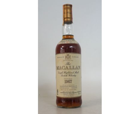 MACALLAN 18YO - 1967
1 bottle.  Macallan 18 Year Old Single Malt Scotch Whisky.  OB.  75cl.  43% abv.  Distilled 1967. Import