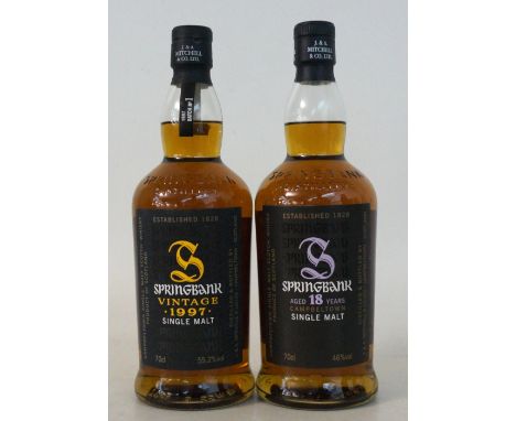 2 SPRINGBANK SINGLE MALT
2 bottles.   SPRINGBANK VINTAGE 1997 Single Malt Scotch Whisky.  Batch No.1.  OB.  70cl.  55.2% abv.