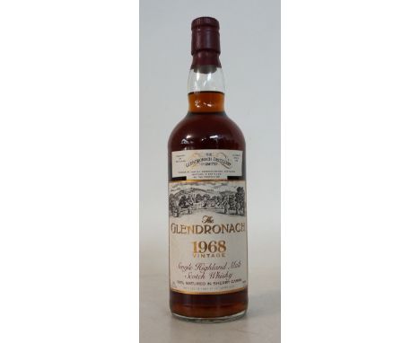 GLENDRONACH 1968
1 bottle.  Glendronach 25 Year Old 1968 Vintage Single Malt Scotch Whisky.  OB.  750ml.  43% abv.  Bottled i