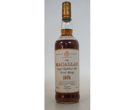 MACALLAN 18YO - 1978
1 bottle.  Macallan 18 Year Old Single Malt Scotch Whisky.  OB.  70cl.  43% abv.  Distilled 1978.  Bottl