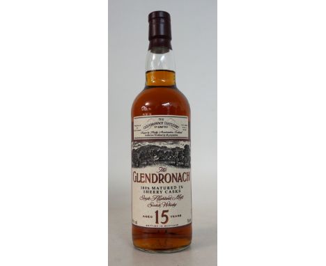 GLENDRONACH 15 YEAR OLD
1 bottle.  Glendronach 15 Year Old Single Malt Scotch Whisky.  OB.  70cl.  40% abv.  The bottling tha