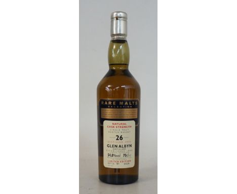 GLEN ALBYN 26 YEAR OLD - RARE MALTS
1 bottle.  Glen Albyn 26 Year Old Single Malt Scotch Whisky.  Rare Malts Series.  70cl.  