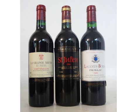 3 VINTAGE BORDEAUX REDS
3 bottles.  LACOSTE-BORIE, Pauillac 1986 Vintage,  750ml.  12.5% abv.  Specially selected for the Con