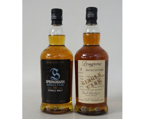 SPRINGBANK & LONGROW SINGLE CASKS
2 bottles.  SPRINGBANK SINGLE CASK 16 YEAR OLD Single Malt Scotch Whisky.  70cl.  56% abv. 