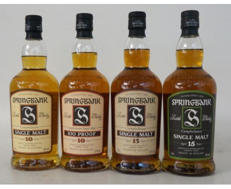 4 OLD STYLE SPRINGBANKS
4 bottles.  SPRINGBANK 10 YEAR OLD Single Malt Scotch Whisky.  70cl.  46% abv.  Old style cream label