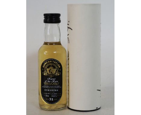 AYRSHIRE 31 YEAR OLD MINIATURE - DUNCAN TAYLOR
1 bottle.  Ayrshire 31 Year Old Single Malt Scotch Whisky.  5cl.  43.6% abv.  