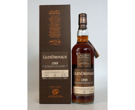 GLENDRONACH 22YO SINGLE CASK - 1989 VINTAGE
1 bottle.  Glendronach 22 Year Old Single Cask Vintage 1989.  Single Malt Scotch 