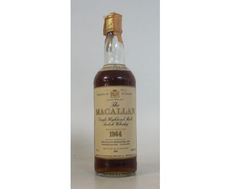 MACALLAN SPECIAL SELECTION 1964
1 bottle.  Macallan Special Selection 1964 Single Malt Scotch Whisky.  OB.  75cl.  43% abv.  