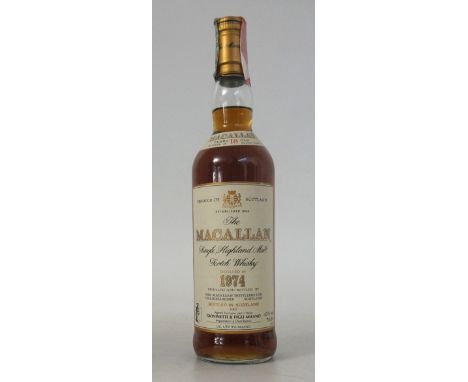 MACALLAN 18YO - 1974
1 bottle.  Macallan 18 Year Old Single Malt Scotch Whisky.  OB.  70cl.  43% abv.  Distilled 1974.  Bottl