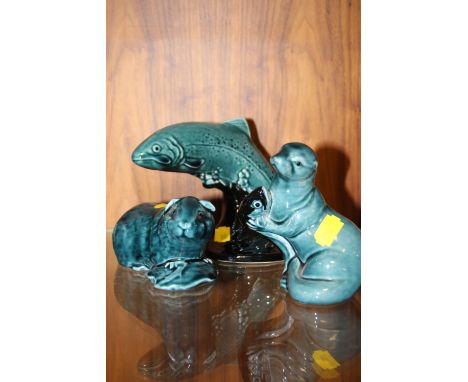 A COLLECTION OF POOLE POTTERY ANIMAL FIGURES TO INCLUDE A BADGER, TROUT, FROG ETC. (7)