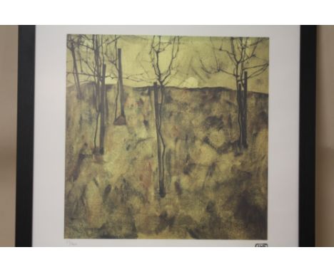 A FRAMED AND GLAZED LIMITED EDITION EGON SCHIELE ABSTRACT PRINT OF TREES 53/200 WITH CERTIFICATE AND S.P.A.D.E.M BLIND STAMP 